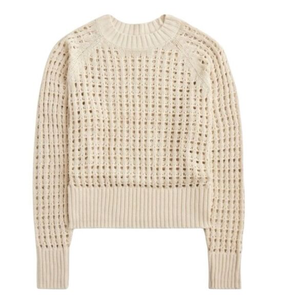 J. Crew Sweaters - J Crew‎ Pointelle crewneck sweater Womens XXL Tan Ivory